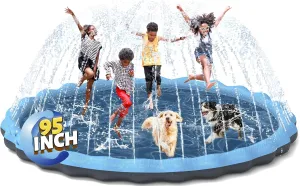 Splash Pad, Hyperzoo 95" Extra Large Sprinkler Splash Pad for Kids and Dogs, Non-Slip Thickened Sprinkler Pad Pool Summer Outdoor Water Toys for Baby Toddler Boys Girls 3-12 Years Blue