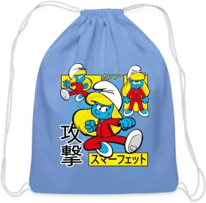 Spreadshirt The Smurfs Japanese Action Smurfette - Dynamic Poses Design Cotton Drawstring Bag, One Size, carolina blue