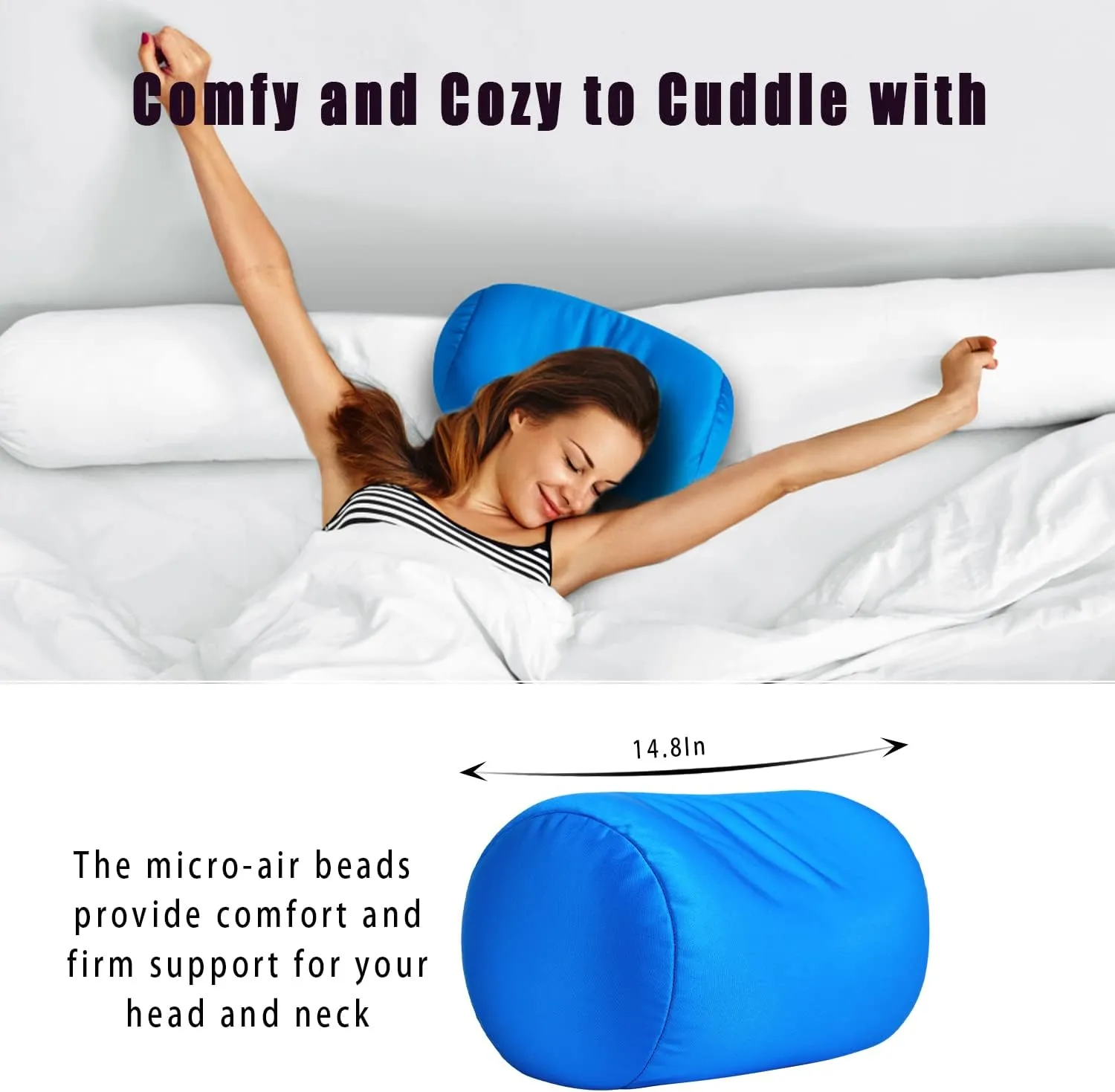 Squishy Microbead Neck Pillow, 7Inch x 12Inch Soft Travel Body Bed Pillow Bean Pillow for Kids Adult Chair Sleeping Car Seat, Fun Dormroom (Sky Blue)