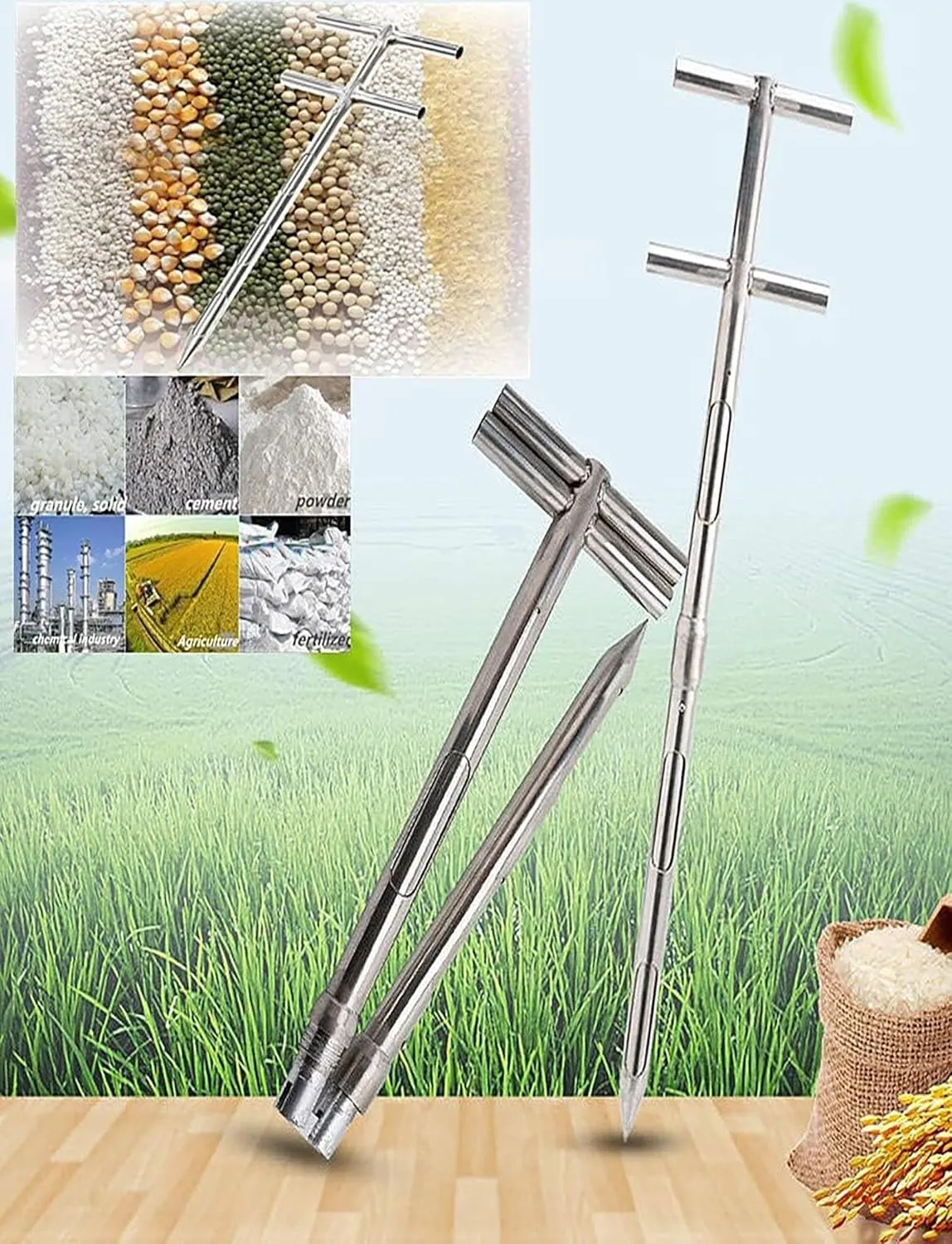 Stainless Steel Grains Powder Sampler Probe Rotary Handle Granule Solid Sack Bag Sampling Thief Double Tubes(3.2cm,400cm/157.7in)