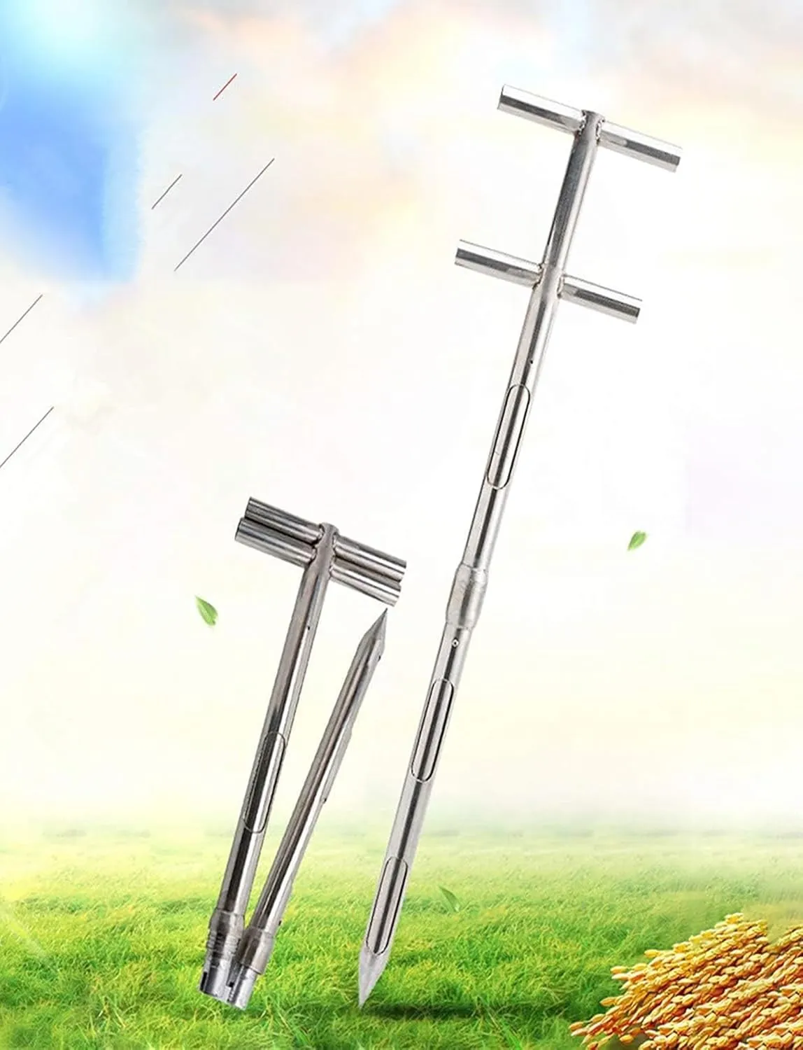 Stainless Steel Grains Powder Sampler Probe Rotary Handle Granule Solid Sack Bag Sampling Thief Double Tubes(3.2cm,400cm/157.7in)
