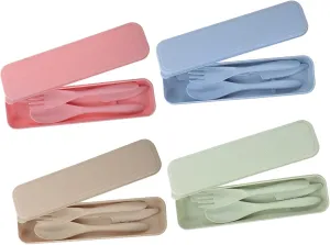Straw Portable Tableware Box Set 4 Fork Spoon Set for Camping Reusable Utensils for Lunch Box