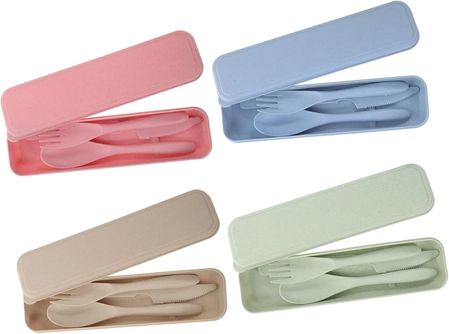 Straw Portable Tableware Box Set 4 Fork Spoon Set for Camping Reusable Utensils for Lunch Box