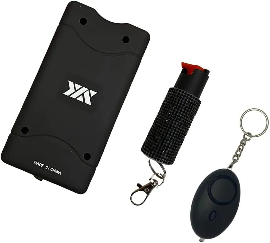 Stun Gun/Personal Alarm/Pepper Spray Emergency Safety Kit (Black TASER/B PA/BO Black PS)