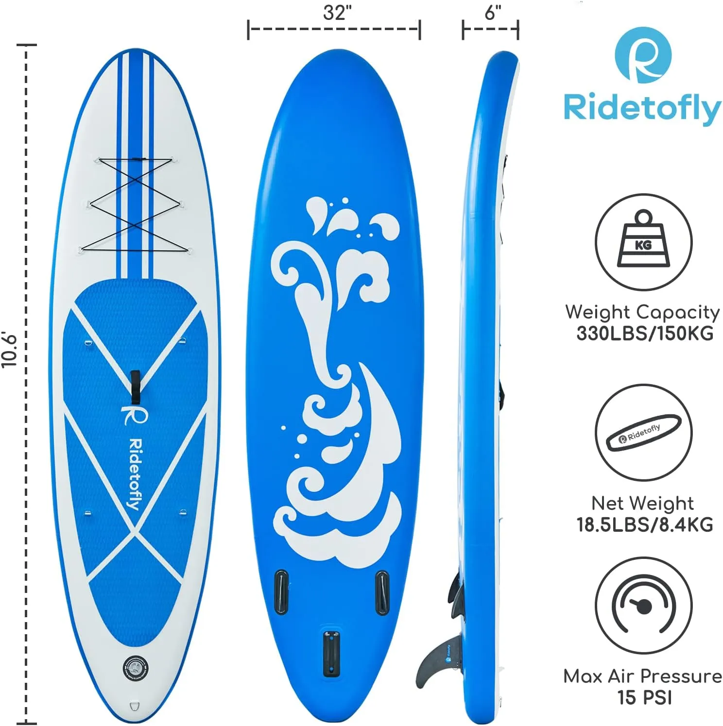 SU01 Stand Up Paddle Board 10.6'x32 x6, Inflatable SUP with 12pcs Accessories, Adjustable Paddles, Detachable Seat, Backpack Pump Fins Included, Paddle Boards for Adults Youth, Up to 330lbs