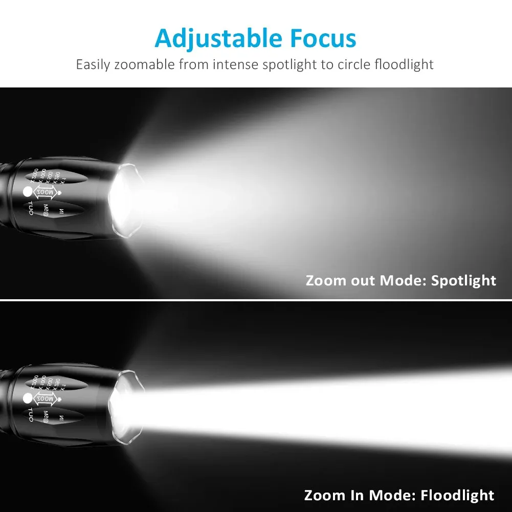 Super-Bright 90000LM LED Tactical Flashlight 5 Modes Zoomable Torch