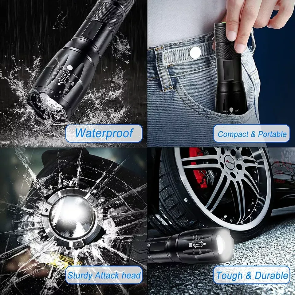 Super-Bright 90000LM LED Tactical Flashlight 5 Modes Zoomable Torch