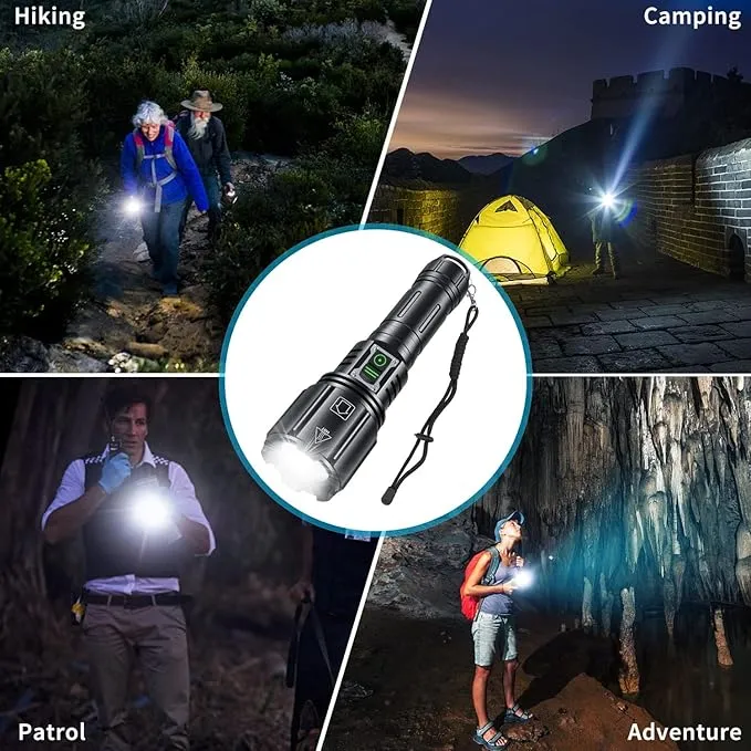 Super Bright Rechargeable Flashlight 1200000 High Lumens,Led Powerful Flashlights with 6 Modes,High Powered Flashlight with IP67 Waterproof,Tactical Emergency Flashlight (18.5, Watt Hours) (Tactical)