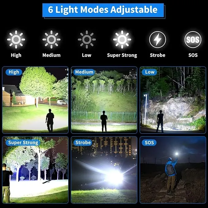 Super Bright Rechargeable Flashlight 1200000 High Lumens,Led Powerful Flashlights with 6 Modes,High Powered Flashlight with IP67 Waterproof,Tactical Emergency Flashlight (18.5, Watt Hours) (Tactical)
