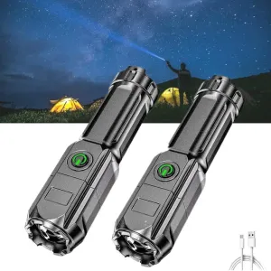Super Bright Zoomable Flashlight, Portable, Multi-Functional, Rechargeable, Long Shot, ABS, Strong Light Dimming, Telescopic Zoom, for Outdoor Home Use (2 PCS)