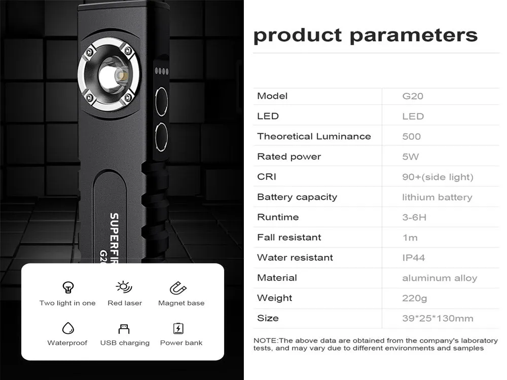 SuperFire G20 High End Rechargeable Flashlight with built-in Cell Phone Charger