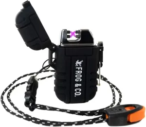 Survival Frog Tough Electric Lighter 2.0 - Waterproof & Windproof Lighters - Flameless Top-Facing Dual Arc Plasma, USB Rechargeable w/Built-in Flashlight, Camping, Survival Fire Starter (Black)