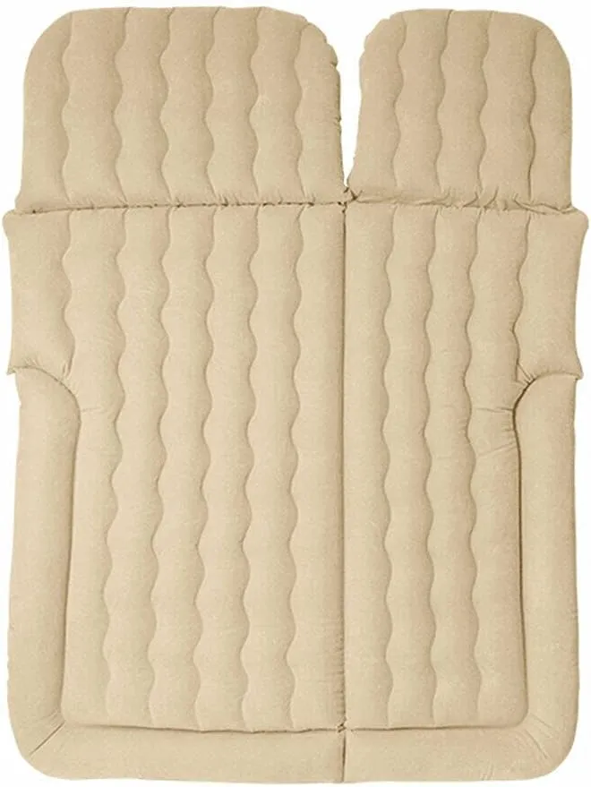 SUV Air Mattress Camping Bed with 2 Pcs Pillows, 68.9 * 51.2'' Inflatable Thickened Car Air Bed Travel Camping Bed with Air Pump Portable Sleeping Pad Mattress for Car Travel Camping (Beige)