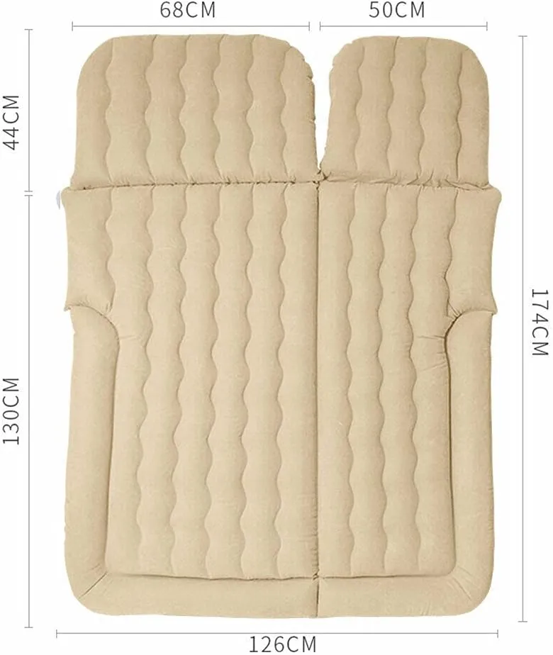 SUV Air Mattress Camping Bed with 2 Pcs Pillows, 68.9 * 51.2'' Inflatable Thickened Car Air Bed Travel Camping Bed with Air Pump Portable Sleeping Pad Mattress for Car Travel Camping (Beige)