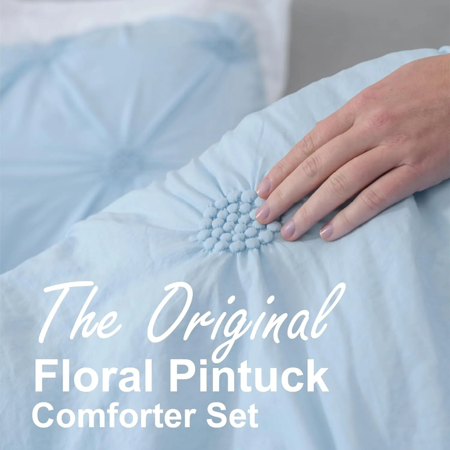 Swift Home Twin/Twin XL Baby Blue Comforter Set - Ruched 3D Floral Pintuck Bedding Set - 2 Pieces Bed Linen, 1 Comforter and 1 Pillow Sham