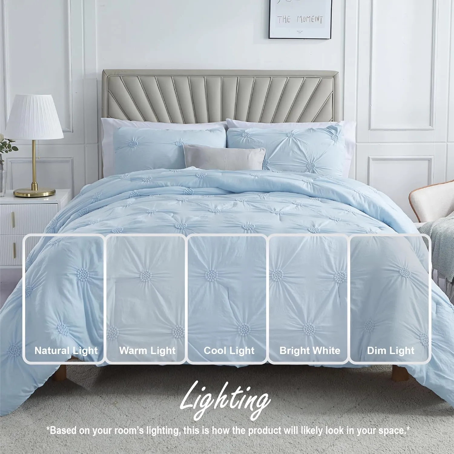 Swift Home Twin/Twin XL Baby Blue Comforter Set - Ruched 3D Floral Pintuck Bedding Set - 2 Pieces Bed Linen, 1 Comforter and 1 Pillow Sham