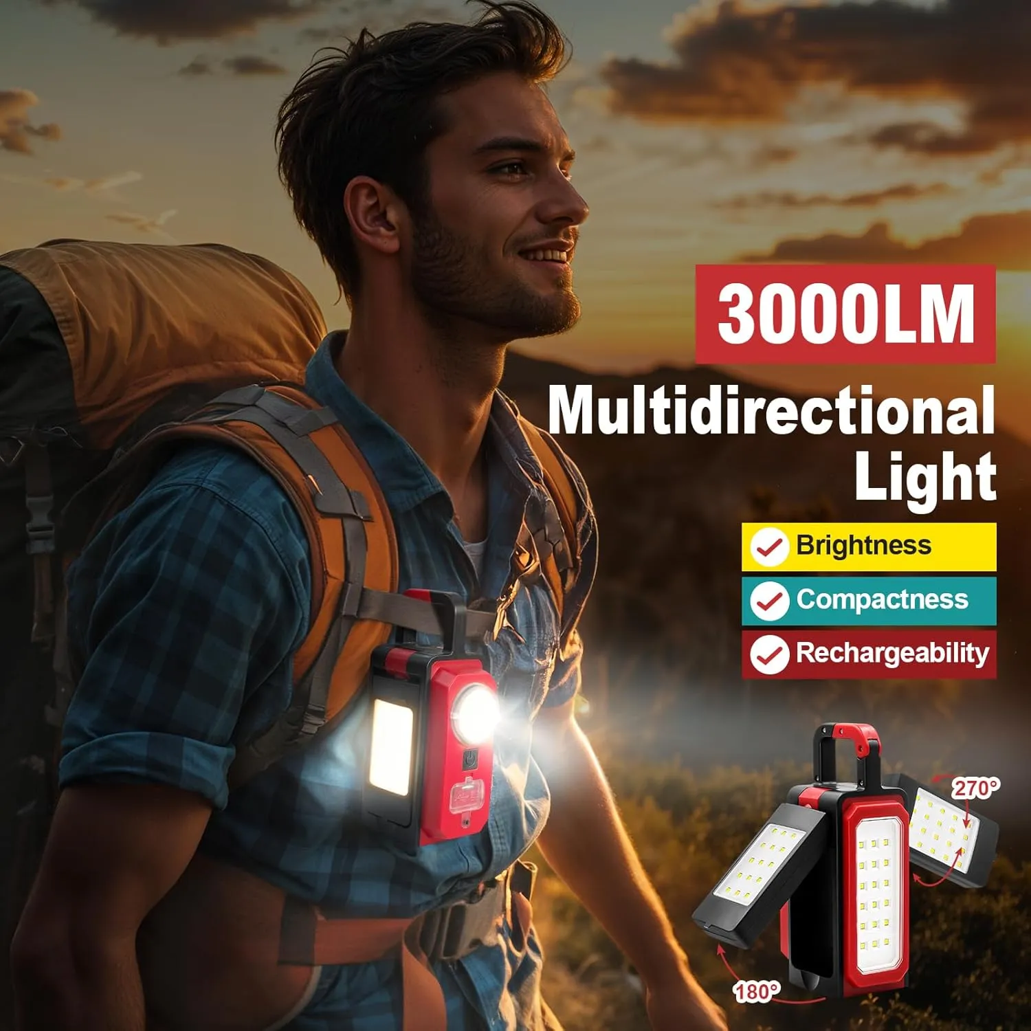 SYLSTAR 2Pack 3000LM Rechargeable Camping Lights, Battery Powered Camping Lantern with 4 Modes, Magnets, Hook, IPX5 Rotatable Work Light for Power Outages Emergency Garage