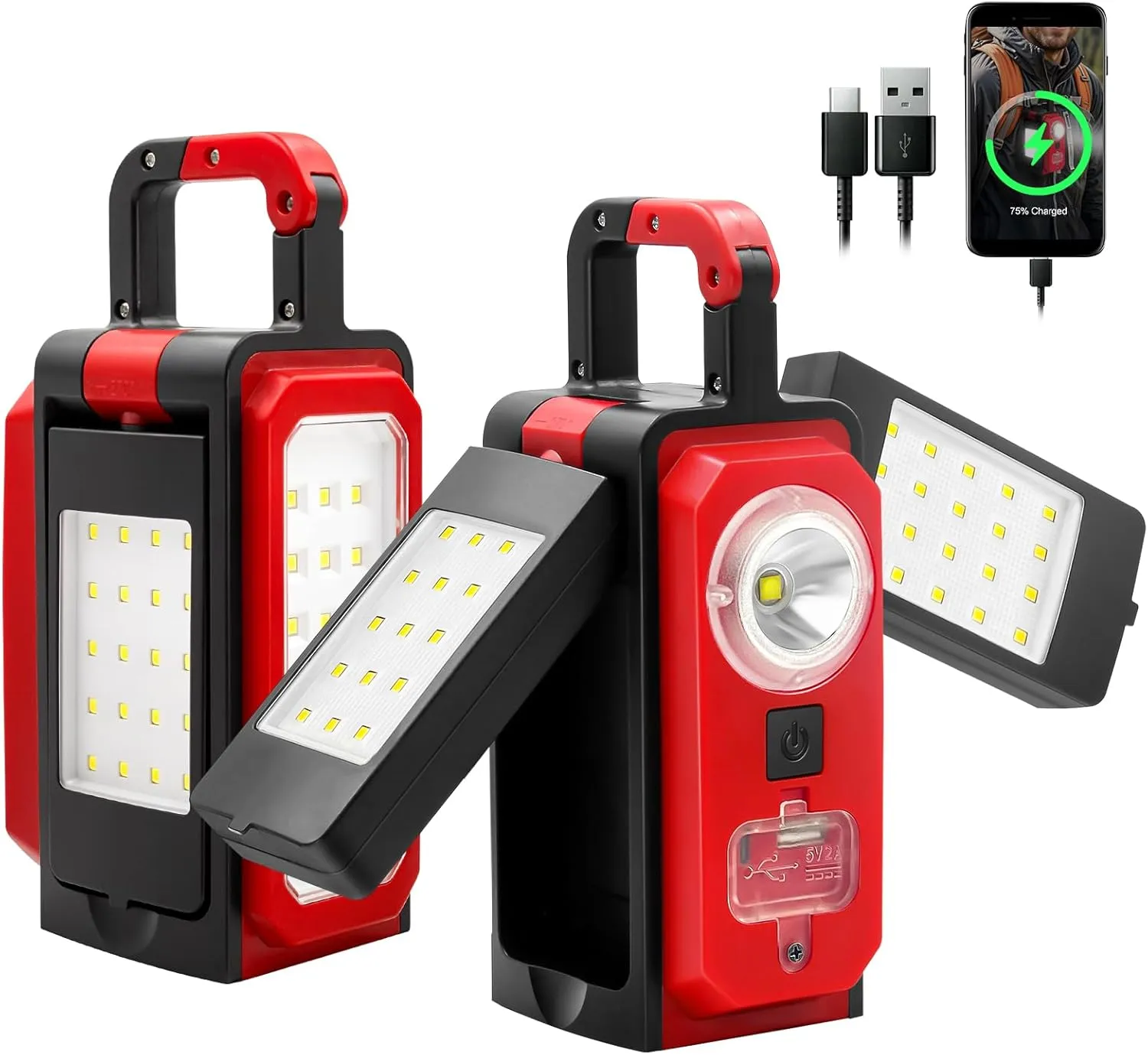 SYLSTAR 2Pack 3000LM Rechargeable Camping Lights, Battery Powered Camping Lantern with 4 Modes, Magnets, Hook, IPX5 Rotatable Work Light for Power Outages Emergency Garage