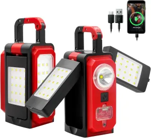 SYLSTAR 2Pack 3000LM Rechargeable Camping Lights, Battery Powered Camping Lantern with 4 Modes, Magnets, Hook, IPX5 Rotatable Work Light for Power Outages Emergency Garage