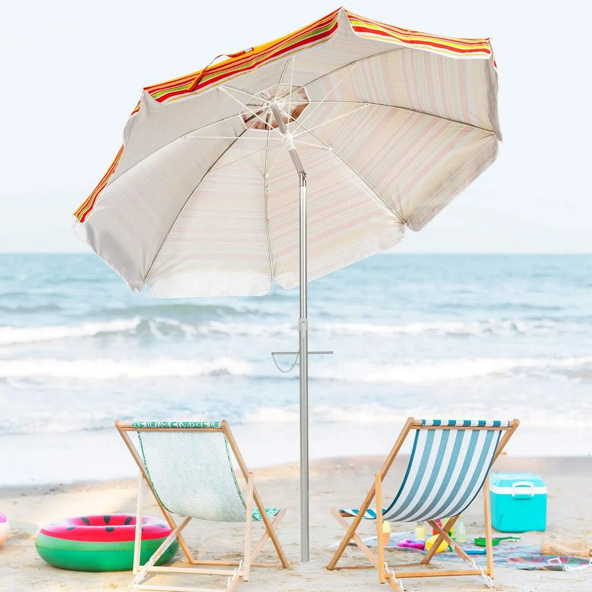 Tangkula 6.5ft Outdoor Beach Umbrella with Sand Anchor, Patio Umbrella with Push Button Tilt & UPF 50  Protection, Portable Sunshade Umbrella with Carry Bag for Garden Beach Outdoor (Yellow)