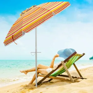 Tangkula 6.5ft Outdoor Beach Umbrella with Sand Anchor, Patio Umbrella with Push Button Tilt & UPF 50  Protection, Portable Sunshade Umbrella with Carry Bag for Garden Beach Outdoor (Yellow)