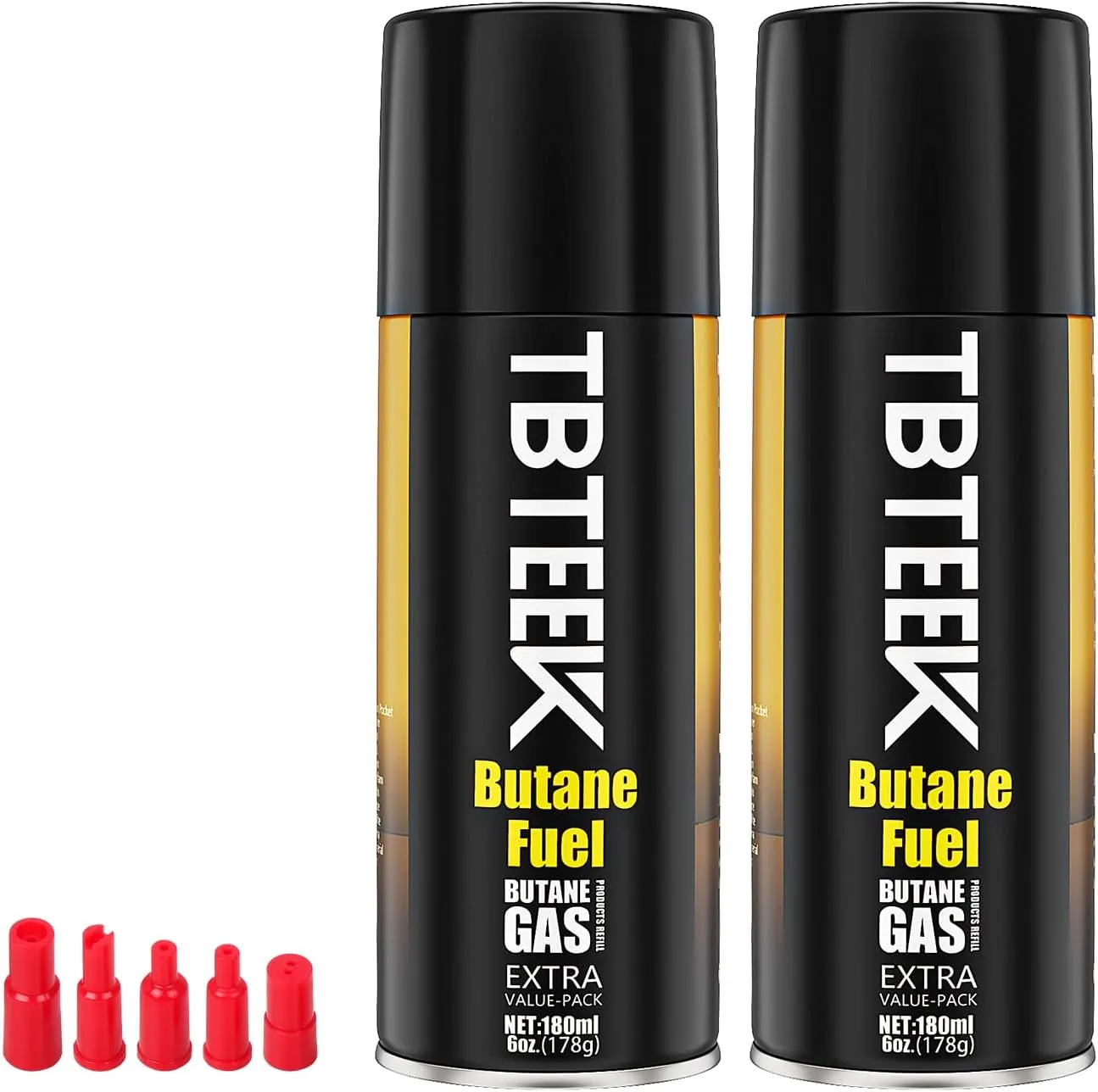 TBTeek Butane Fuel Refill, 180ml High Grade Butane Refill, Butane Fuel Canister for Universal Lighter, Torch Lighter, Kitchen Torch, Butane Torch (2 Can)