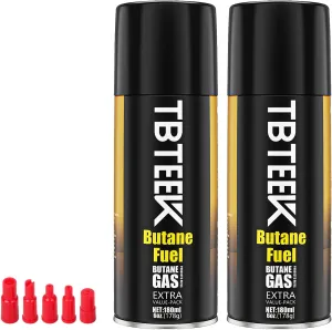 TBTeek Butane Fuel Refill, 180ml High Grade Butane Refill, Butane Fuel Canister for Universal Lighter, Torch Lighter, Kitchen Torch, Butane Torch (2 Can)