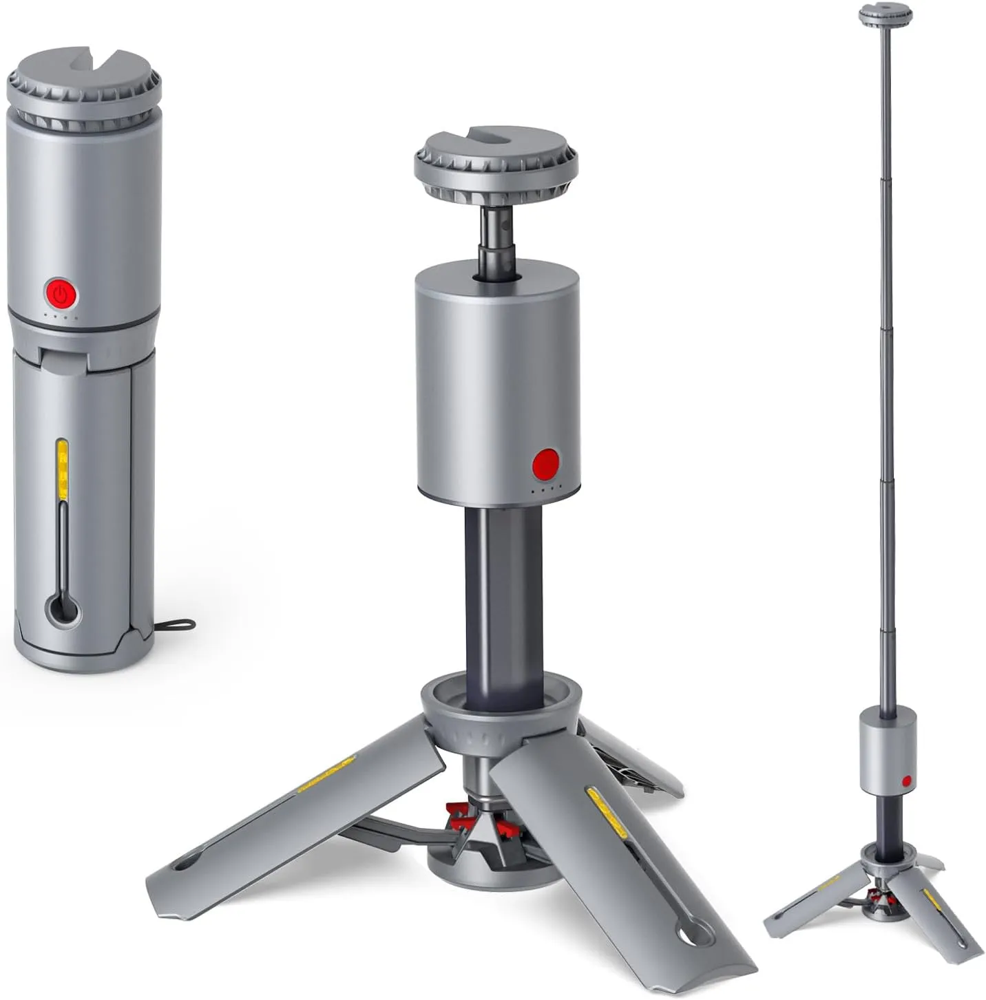 Telescopic Camping Light - Cordless Dimmable Camping Tent Lamp, 10000mAh Rechargeable Magnetic Lantern IPX6/IPX4 Waterproof, 520LM 3000K/5000K   SOS Mode with Ground Stakes (Gray-Red)