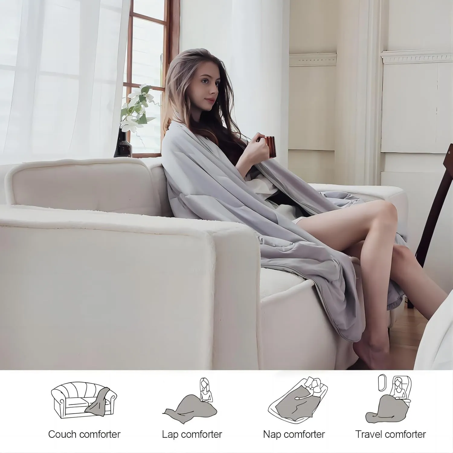 TELUS Cooling Comforter Full/Queen, Double Sided Arc-Chill Cooling Fiber Blanket, Lightweight Summer Quilt for Hot Sleeper Night Sweats, 90" x 90", Grey