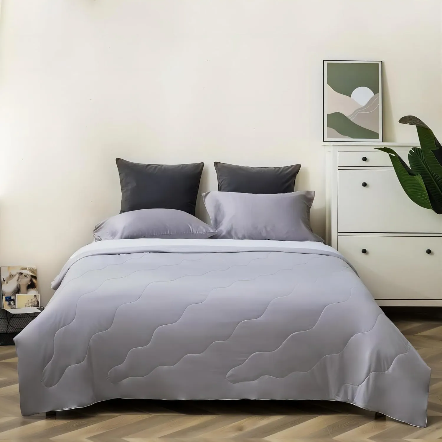 TELUS Cooling Comforter Full/Queen, Double Sided Arc-Chill Cooling Fiber Blanket, Lightweight Summer Quilt for Hot Sleeper Night Sweats, 90" x 90", Grey