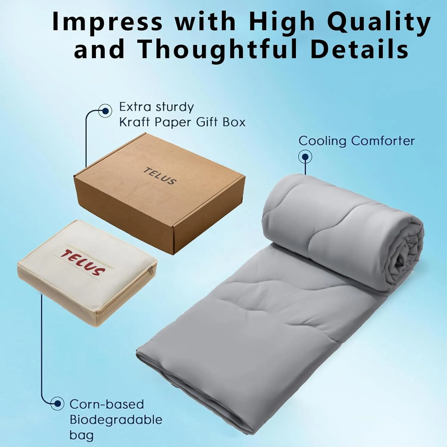 TELUS Cooling Comforter Full/Queen, Double Sided Arc-Chill Cooling Fiber Blanket, Lightweight Summer Quilt for Hot Sleeper Night Sweats, 90" x 90", Grey