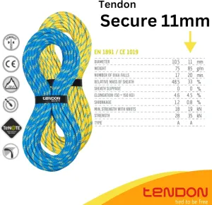 Tendon Secure Static Rope - Patented Secure Braiding Technology - UIAA Certified - Ideal for Both Indoor and Outdoor Work at Height (11mm x 50m - Coil) - Black