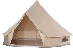 Tents Outdoor Bell Tents Large Canvas Glamping Yurt Teepee Tents with Zipped Groundsheet and Chimney for Family Camping Hiking Hunting Party Shelter, 3/4/5/6m (Color : Green, Size : 6m/19.7ft)