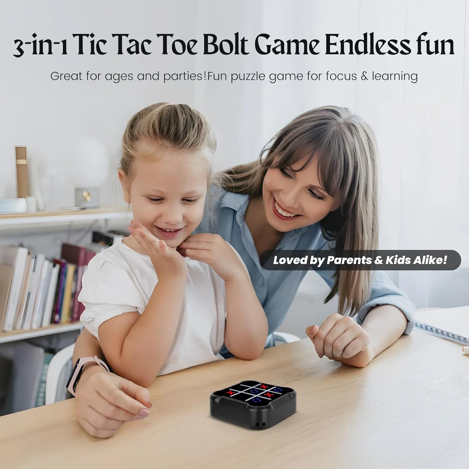 Tic Tac Toe Game, 4 in 1 Handheld Educational Game Machine, Electronic Tic Tac Toe Game for Education and Memory Growth, Home, Toy Board Game for Kids and Adults (Black)
