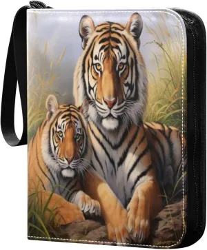Tiger Painting Card Binder with Double Sided PU Leather Holder Albums Book with 400 Pockets for Collectible Trading Card Games Card