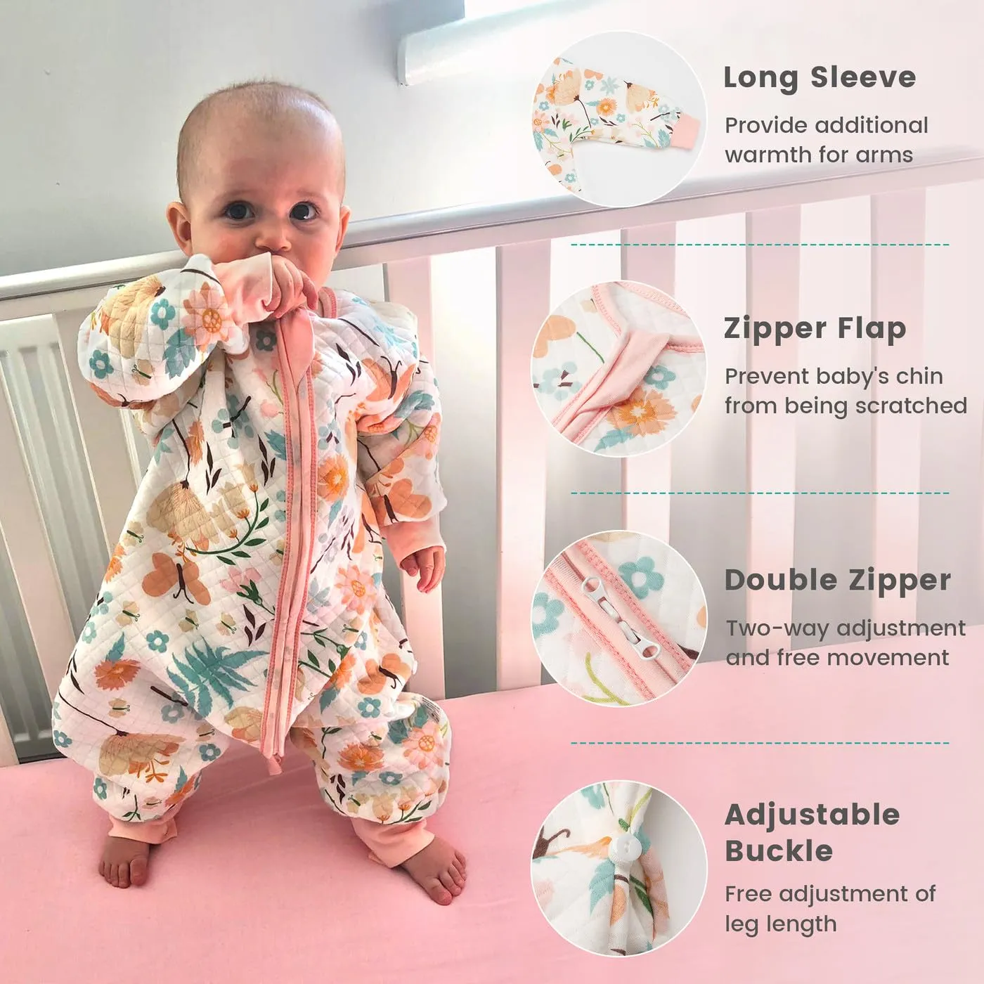 Toddler Sleep Sack with Feet, 1.5 TOG Wearable Blanket Toddler, Cotton Long Sleeves Sleep Sack 2-3T, Butterfly