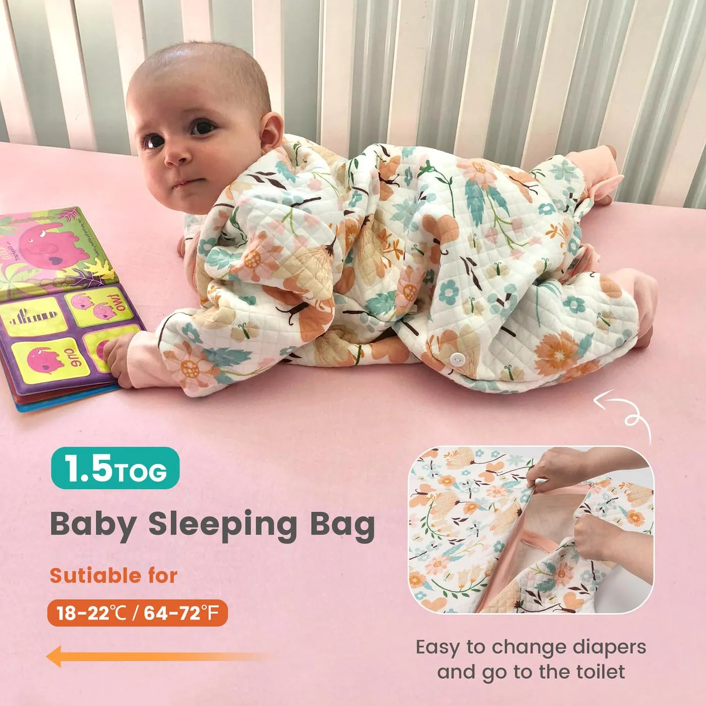 Toddler Sleep Sack with Feet, 1.5 TOG Wearable Blanket Toddler, Cotton Long Sleeves Sleep Sack 2-3T, Butterfly