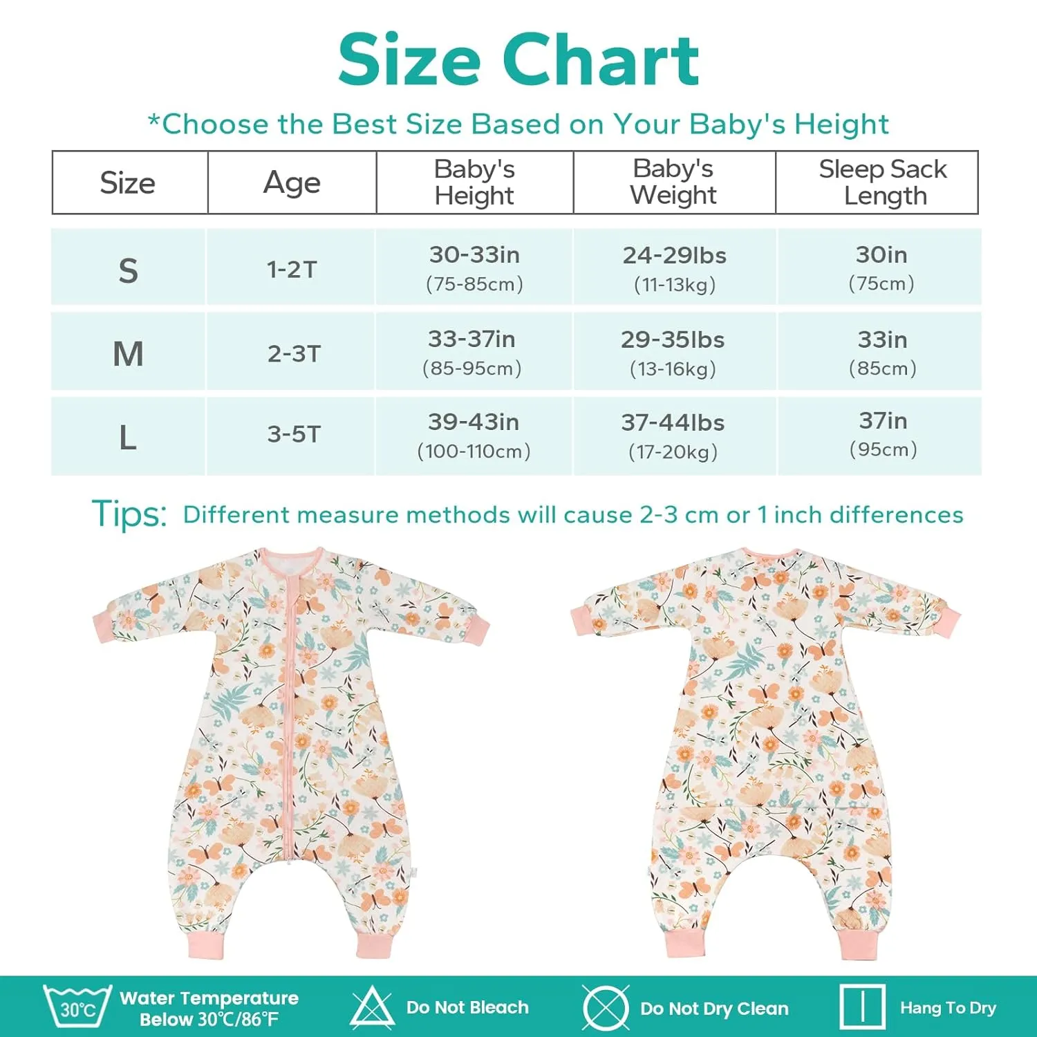 Toddler Sleep Sack with Feet, 1.5 TOG Wearable Blanket Toddler, Cotton Long Sleeves Sleep Sack 2-3T, Butterfly