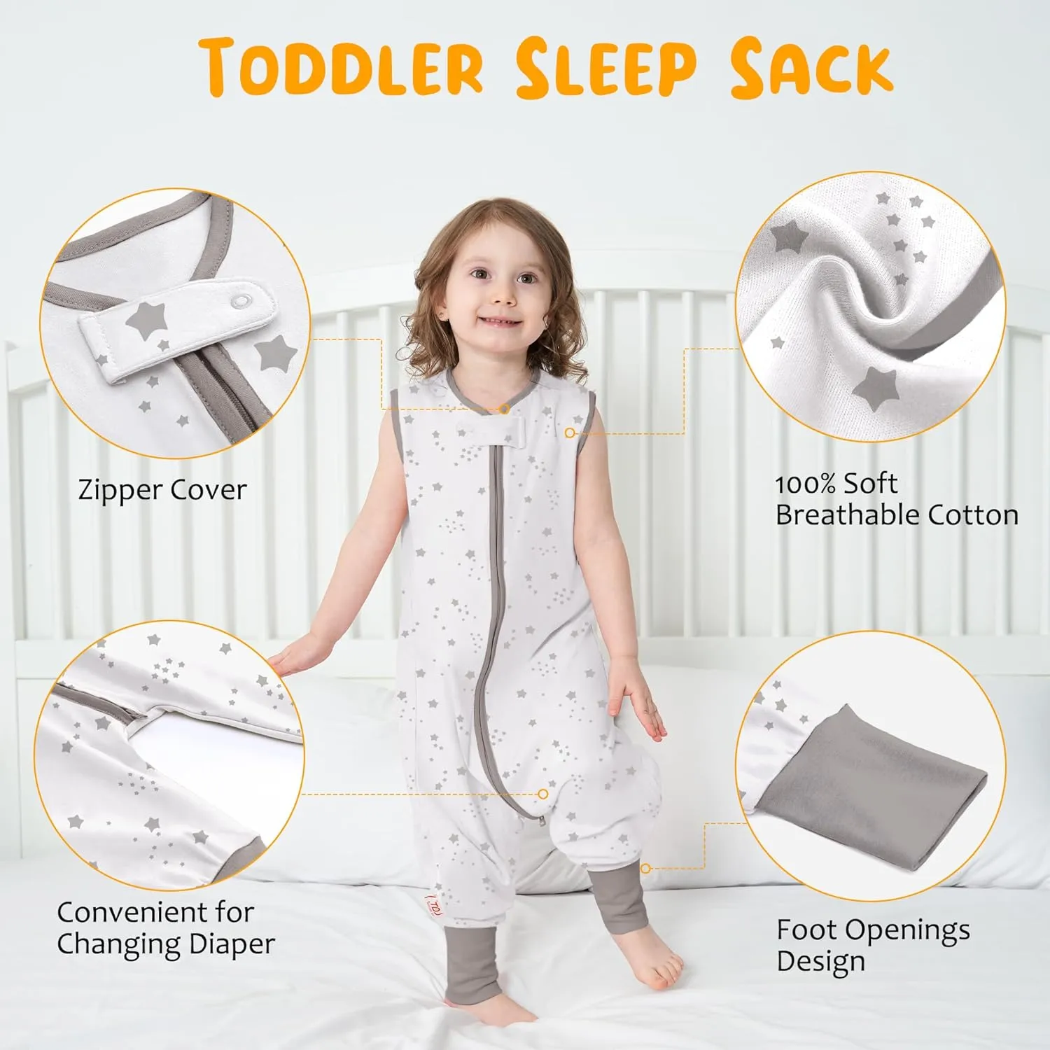 Toddler Sleep Sack with Feet TOG 0.5 Baby Wearable Blankets with Legs Sleeveless Baby Sleeping Bag for Boys Girls, 2 Pack