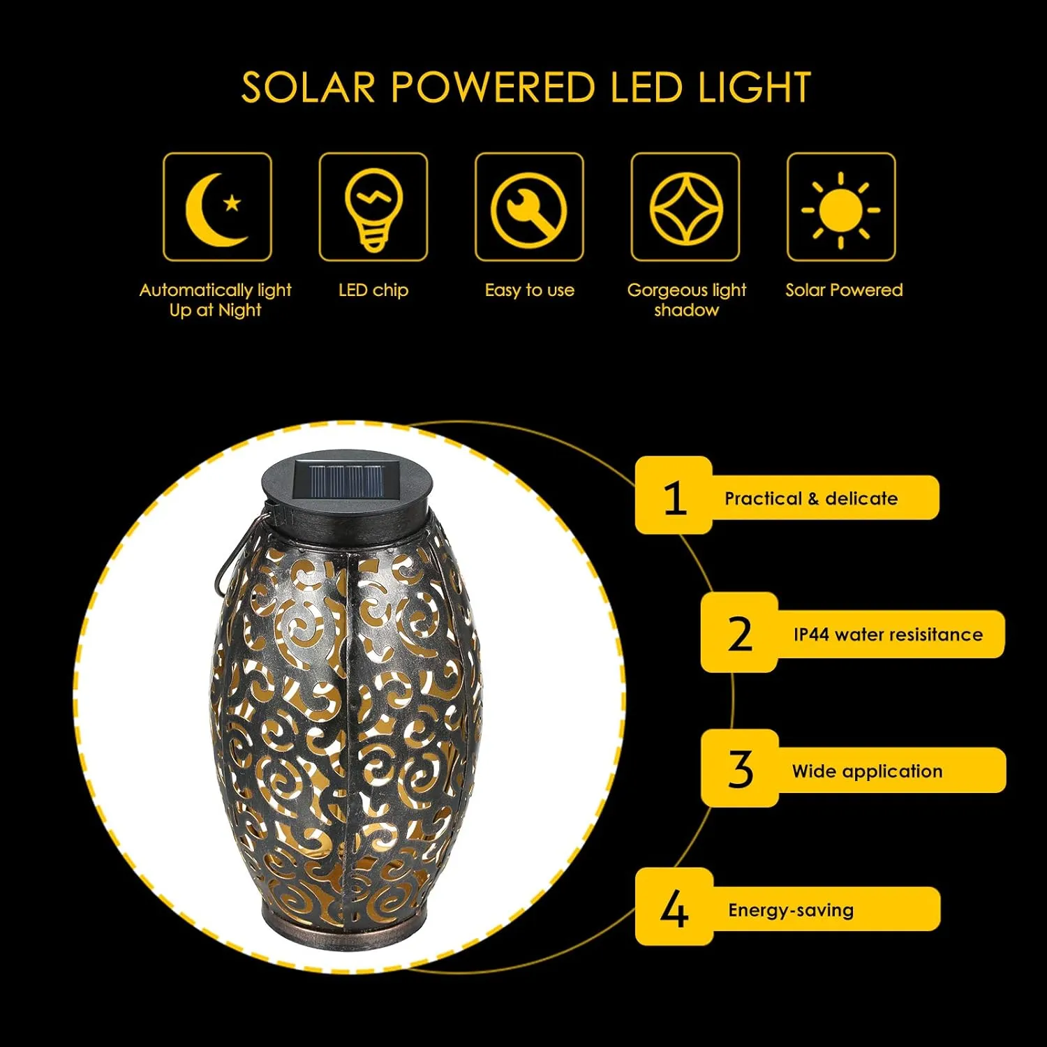 Tom-shine 2 Pack Solar Lanterns, Hanging Solar Lantern Outdoor Lantern Solar Powered Lantern with Handle Metal Waterproof Decorative Solar Garden Lights for Patio Yard Pathway Walkway