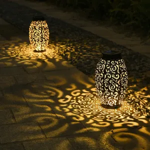 Tom-shine 2 Pack Solar Lanterns, Hanging Solar Lantern Outdoor Lantern Solar Powered Lantern with Handle Metal Waterproof Decorative Solar Garden Lights for Patio Yard Pathway Walkway
