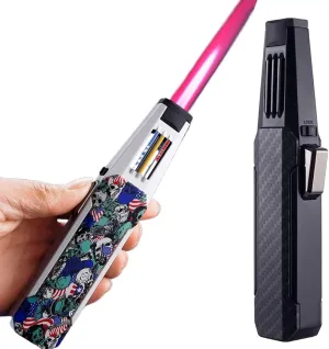Torch Lighters, 2 Pack, Butane Lighters, Adjustable Flame Torch Lighters, Windproof Refillable Long Lighter for Candle, Grill, BBQ, Fireworks(Gas Not Included) (Color : Skull Black)