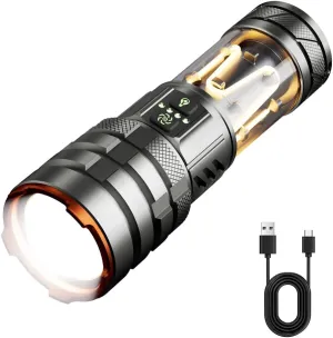 Torches LED Super Bright 5000 High Lumen, Rechargeable Torch with Camping Light, Zoomable, 11 Light Modes, Long Battery Life, Waterproof Powerful Tactical Torch for Camping, Dog Walking, Emergency