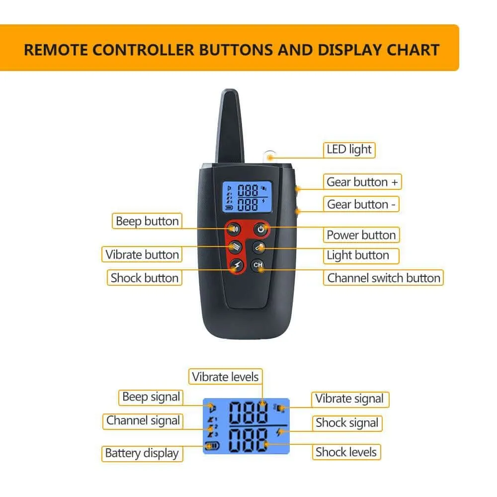 Training Electric Dog Pet E-Collar Obedience Remote Control Anti Bark-Shock