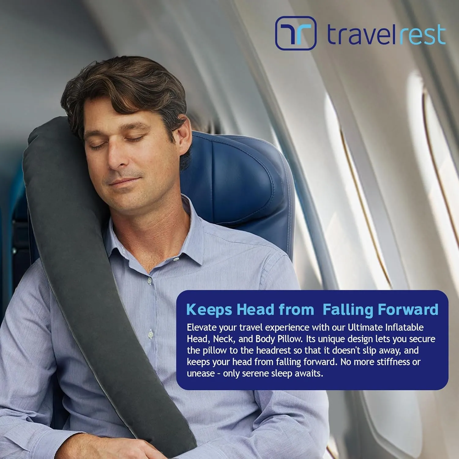 TRAVELREST Ultimate Travel Pillow & Body Pillow - Headrest, Auto, Bus, Train, Office Napping, Camping, Wheelchairs, Comfort and Support, Rolls Up, Straps to Airplane Seat & Car - Grey
