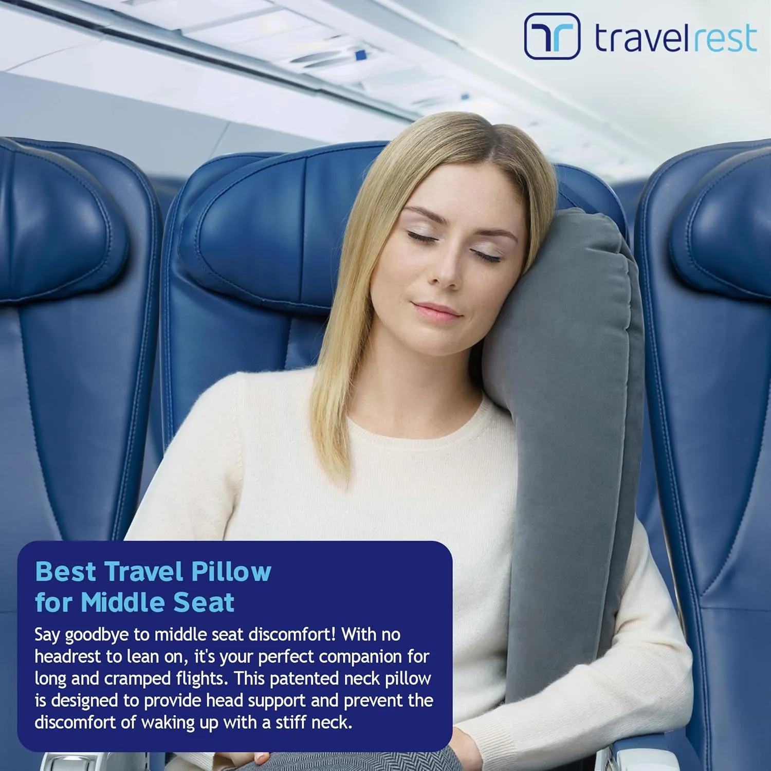 TRAVELREST Ultimate Travel Pillow & Body Pillow - Headrest, Auto, Bus, Train, Office Napping, Camping, Wheelchairs, Comfort and Support, Rolls Up, Straps to Airplane Seat & Car - Grey
