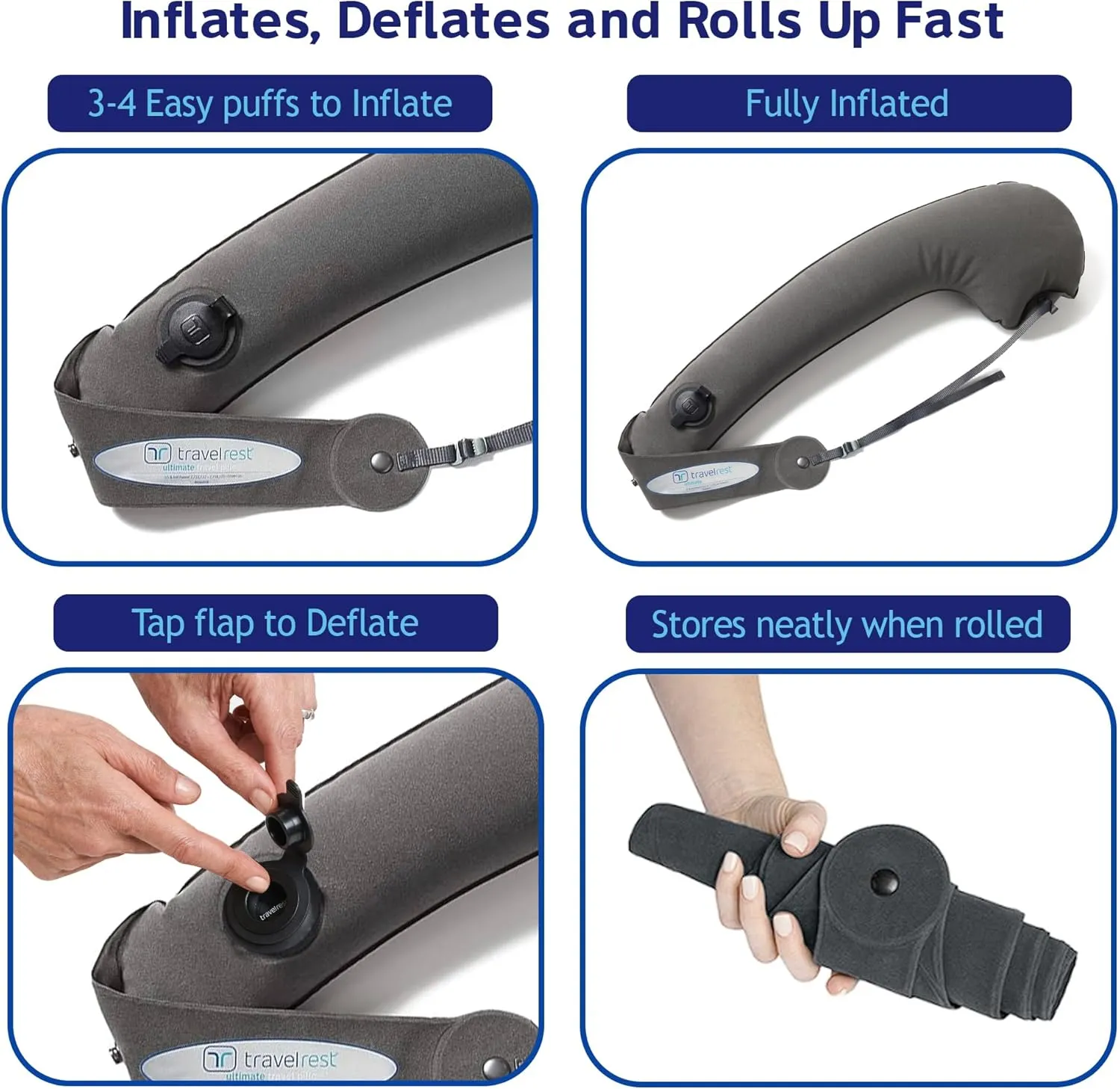 TRAVELREST Ultimate Travel Pillow & Body Pillow - Headrest, Auto, Bus, Train, Office Napping, Camping, Wheelchairs, Comfort and Support, Rolls Up, Straps to Airplane Seat & Car - Grey