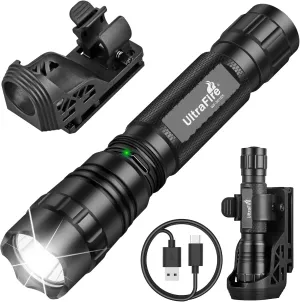 ULTRAFIRE Tactical Flashlight with Duty Belt Holster, 1000 Lumen Rechargeable Police Flashlight for Law Enforcement, 3-Mode Security LED Flashlight with Belt Holder WF-501BX