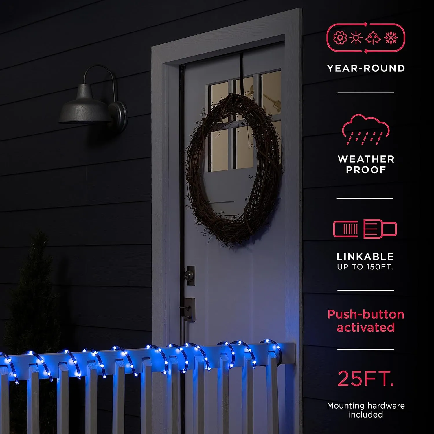 UltraPro LED Rope Lights, 25ft Premium Smoke Black Rope, Color Changing Light, RGB, Indoor/Outdoor, Discreet, Elegant, Flexible, Linkable, Durable, Rope Lights Outdoor, 63244