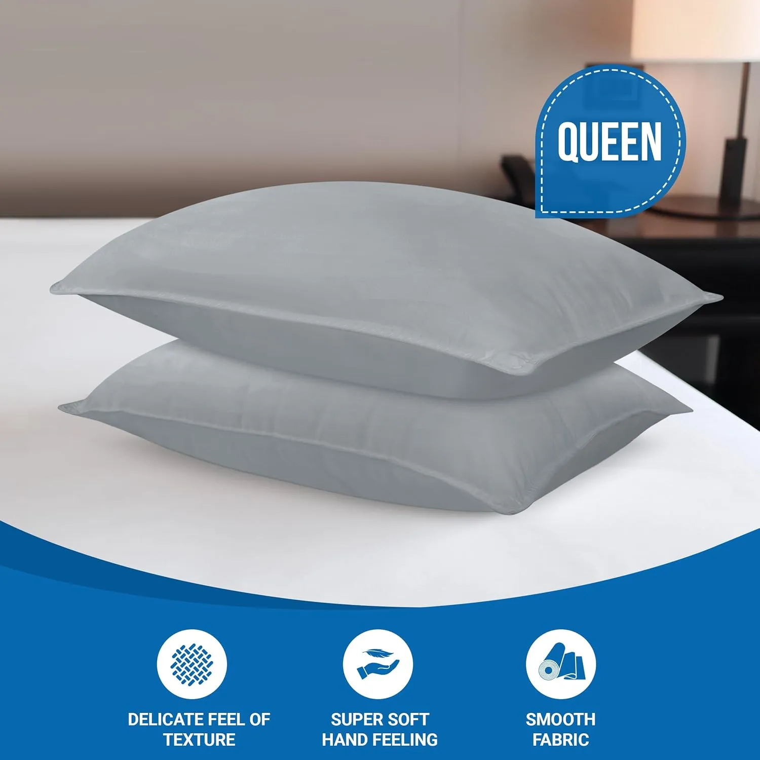 Utopia Bedding Bed Pillows for Sleeping (Grey), Queen Size, Set of 2, Hotel Pillow, Cooling Pillows for Side, Back or Stomach Sleepers